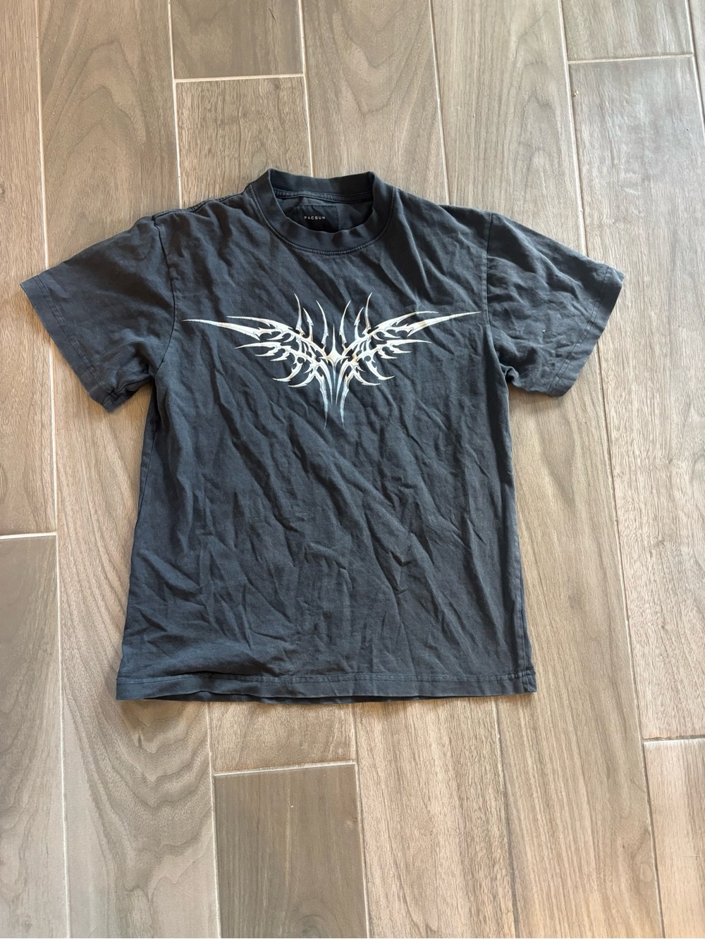 PacSun Black Short-Sleeve Tee with White Tribal Graphic